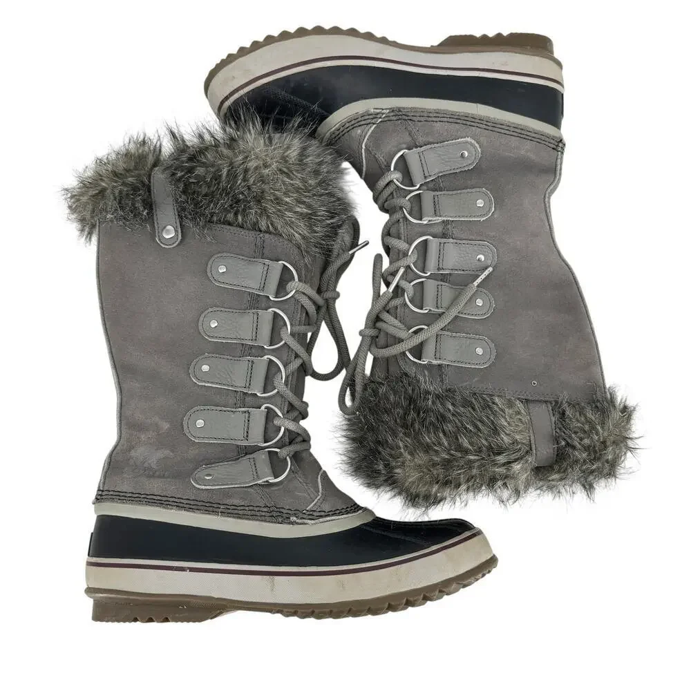 Sorel Joan of Arctic II Fur Snow Boots Waterproof Insulated Gray Suede Size 9